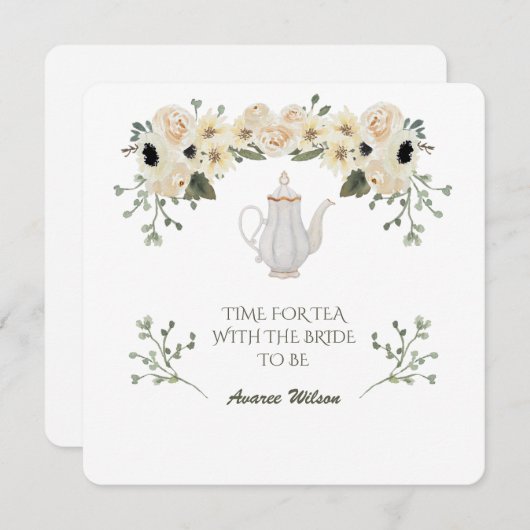 Rose mit weißem Wasser Teedusche Einladung (Vorne/Hinten)