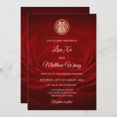 Rose Moderne Hochzeit in Rotchina Einladung (Vorne/Hinten)