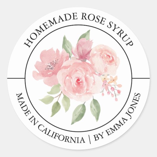 Rose Modernes Label Runder Aufkleber (Vorderseite)