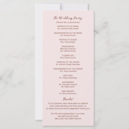 Rose Monogram Wedding Zeremony Programm 4x9 Card (Rückseite)