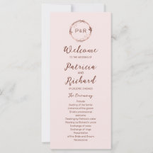 Rose Monogram Wedding Zeremony Programm 4x9 Card