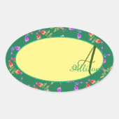 Rose-Monogramm-Aufkleber Ovaler Aufkleber (Vorderseite)