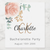 Rose-Monogramm-Junggeselinnen-Abschied Weinetikett (Einzelnes Label)