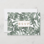 Rose Monstera Palme Tropische Oase zur Hochzeit RSVP Karte (Rückseite)