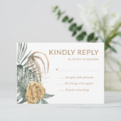 Rose Monstera Palme Tropische Oase zur Hochzeit RSVP Karte (Stehend Vorderseite)