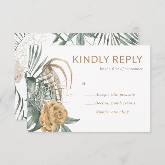 Rose Monstera Palme Tropische Oase zur Hochzeit RSVP Karte (Vorne/Hinten)