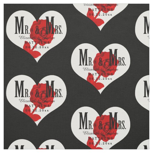 Rose Mr. und Mrs. Wedding Black Heart Template Stoff (Muster)