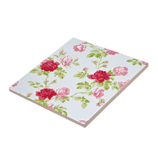 Rose Muster auf Blue Vintag Fliese (Seite)