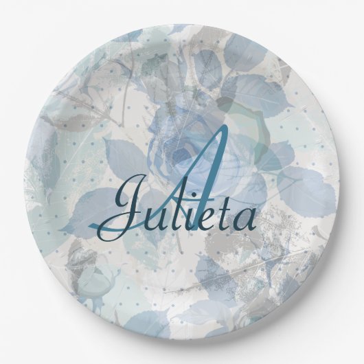 Rose Muster Luxusdesign Monogram Pappteller (Vorderseite)