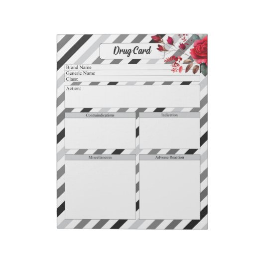 Rose n Streifen _Arzneimittelkarte Notizblock (Rotiert)