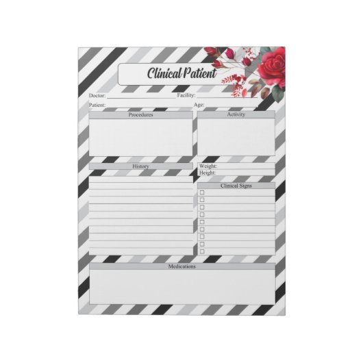 Rose n Streifen_ Klinischer Patient Notizblock (Rotiert)