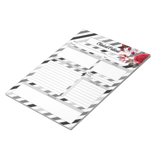 Rose n Streifen_ Klinischer Patient Notizblock (angewinkelt)