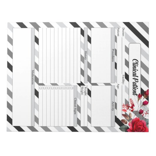 Rose n Streifen_ Klinischer Patient Notizblock (Vorderseite)