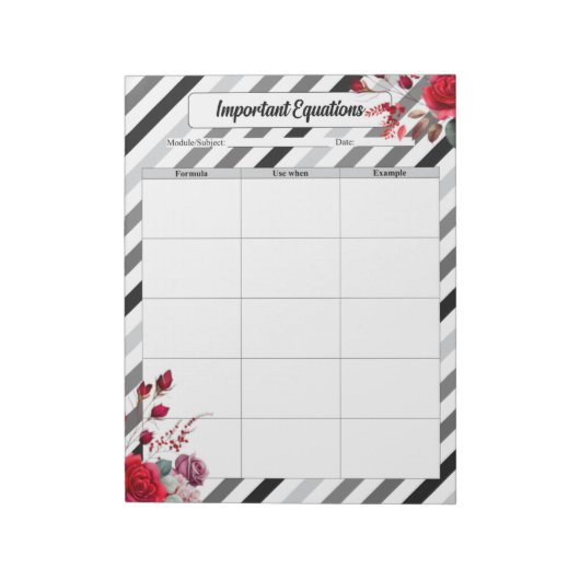Rose n Streifen_ Wichtige Gleichungen Notizblock (Rotiert)