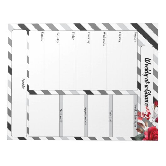 Rose n Streifen_ Woche auf einen Blick Notizblock (Vorderseite)