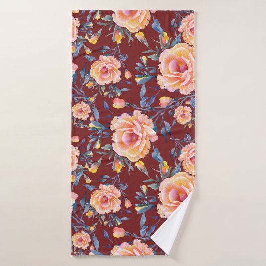 Rose, nahtlos, rotes Hintergrundmuster Badehandtuch (Badehandtuch)