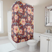 Rose, nahtlos, rotes Hintergrundmuster Duschvorhang (Beispiel)