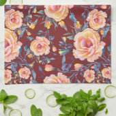 Rose, nahtlos, rotes Hintergrundmuster Geschirrtuch (Gefaltet)