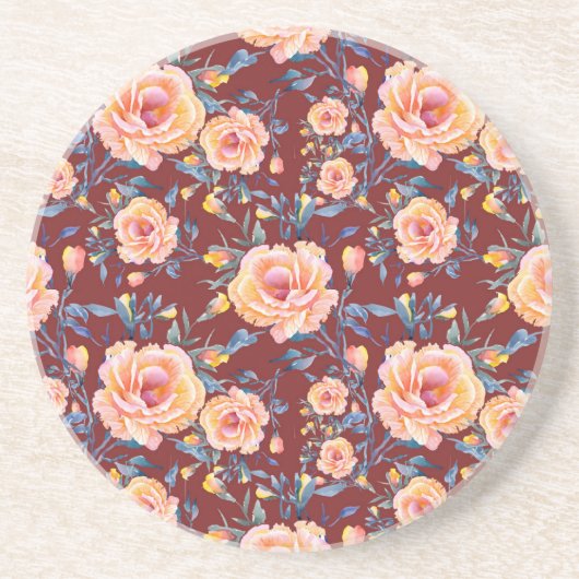 Rose, nahtlos, rotes Hintergrundmuster Getränkeuntersetzer (Vorne)