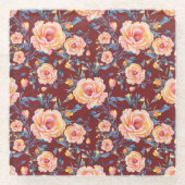 Rose, nahtlos, rotes Hintergrundmuster Glasuntersetzer (Vorderseite)