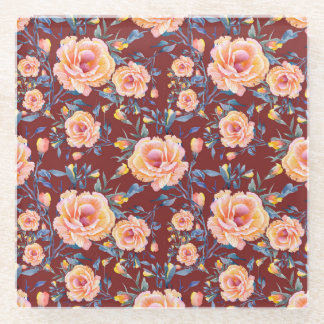 Rose, nahtlos, rotes Hintergrundmuster Glasuntersetzer