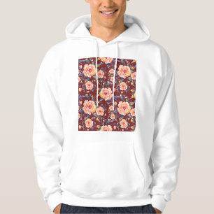 Rose, nahtlos, rotes Hintergrundmuster Hoodie