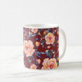 Rose, nahtlos, rotes Hintergrundmuster Kaffeetasse (VorderseiteRechts)