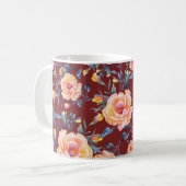 Rose, nahtlos, rotes Hintergrundmuster Kaffeetasse (Vorderseite Links)