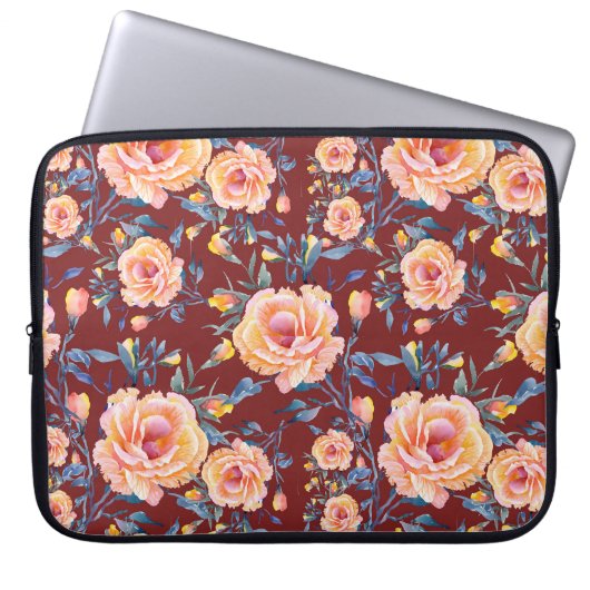 Rose, nahtlos, rotes Hintergrundmuster Laptopschutzhülle (Vorderseite)