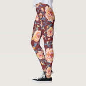 Rose, nahtlos, rotes Hintergrundmuster Leggings (Links)