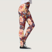 Rose, nahtlos, rotes Hintergrundmuster Leggings (Rechts)
