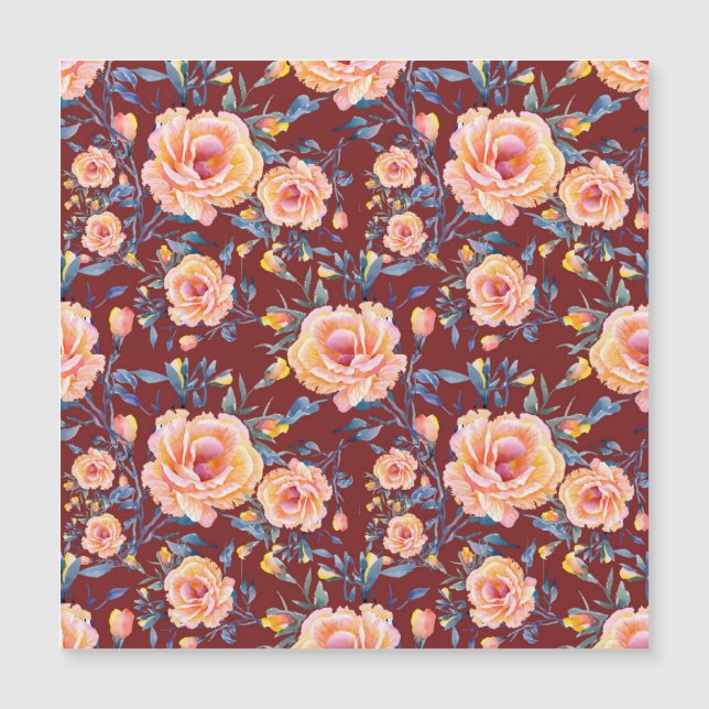 Rose, nahtlos, rotes Hintergrundmuster Magnetkarte (Vorderseite)
