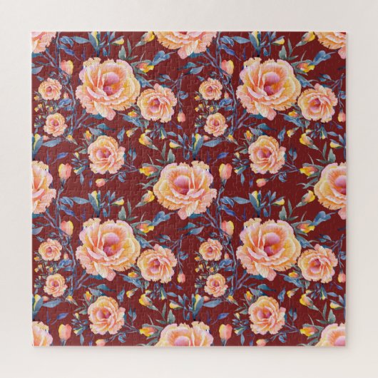 Rose, nahtlos, rotes Hintergrundmuster Puzzle (Vertikal)