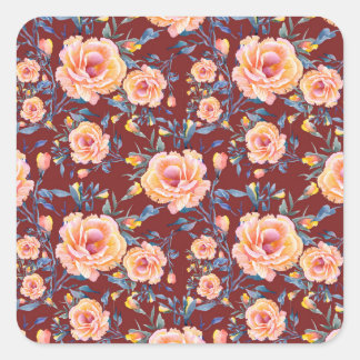 Rose, nahtlos, rotes Hintergrundmuster Quadratischer Aufkleber