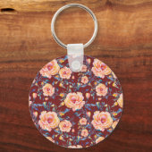 Rose, nahtlos, rotes Hintergrundmuster Schlüsselanhänger (Vorderseite)