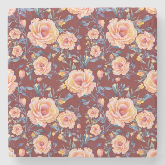 Rose, nahtlos, rotes Hintergrundmuster Steinuntersetzer (Vorderseite)