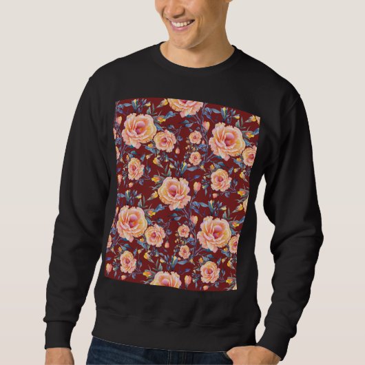 Rose, nahtlos, rotes Hintergrundmuster Sweatshirt (Vorderseite)