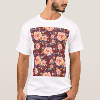 Rose, nahtlos, rotes Hintergrundmuster T-Shirt