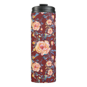 Rose, nahtlos, rotes Hintergrundmuster Thermosbecher