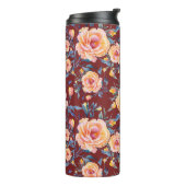 Rose, nahtlos, rotes Hintergrundmuster Thermosbecher (Nach links gedreht)