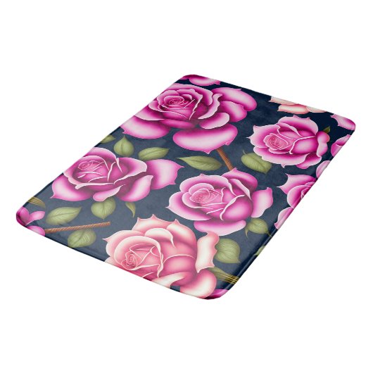 Rose Nahtloses Muster Valentinstag Badematte (Schrägansicht)