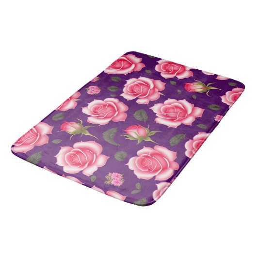 Rose Nahtloses Muster Valentinstag Badematte (Schrägansicht)