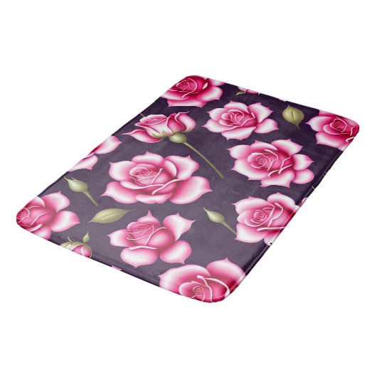 Rose Nahtloses Muster Valentinstag Badematte (Schrägansicht)