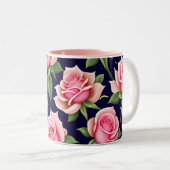 Rose Nahtloses Muster Valentinstag Zweifarbige Tasse (VorderseiteRechts)