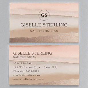 Rose Nail Technician Gold Blush Beige Wasserfarbe Visitenkarte