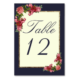 Rose Navy Blue Ivory und Gold Tischnummern