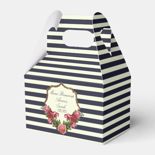 Rose Navy Blue Strips und Gold Fevor Boxes Geschenkschachtel (Vorderseite)