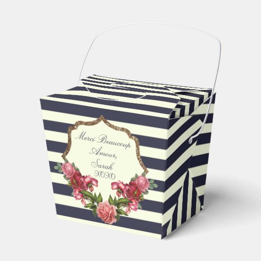 Rose Navy Blue Strips und Gold Fevor Boxes Geschenkschachtel (Vorderseite)