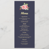 Rose | Navy Blue Wedding Menu Card Menükarte (Vorderseite)