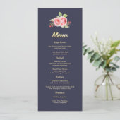 Rose | Navy Blue Wedding Menu Card Menükarte (Stehend Vorderseite)